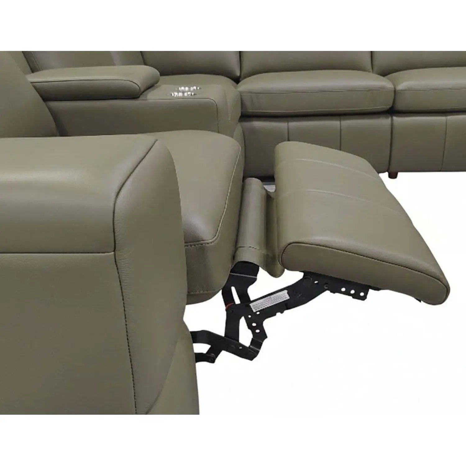 Upholstered Large Arms Sectional with Recliner Seats in olive-green leather on Tampa Home & Garden Store