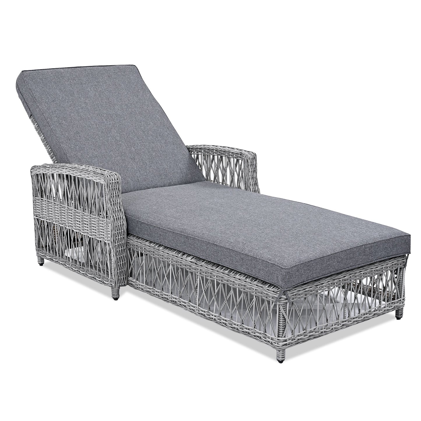 GO Outdoor Long Reclining Chaise with Cushions, gray wicker frame HouseOfZazla on Tampa Home & Garden Store