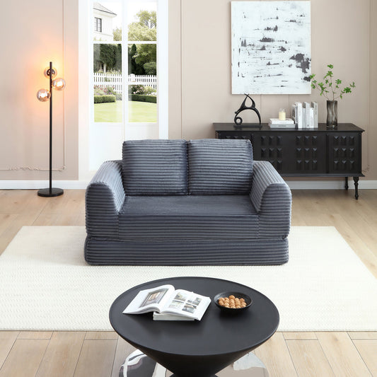 2-in-1 Folding Convertible Sofa Bed by HouseOfZazla in dark charcoal ribbed fabric on Tampa Home & Garden Store