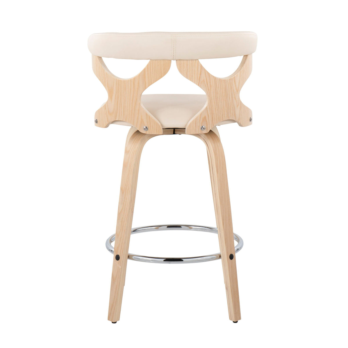 Mid Century counter stool, fixed height swivel, natural wood, cream upholstery HouseOfZazla on Tampa Home & Garden Store