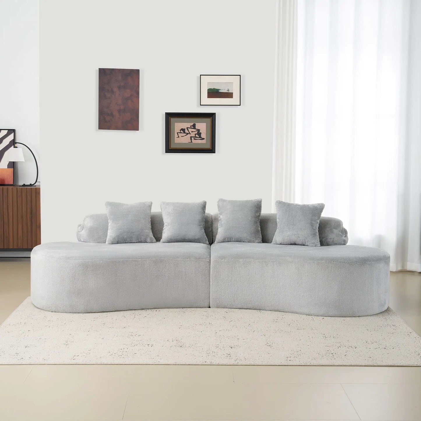 Modern Curved Sofa with Pillows for Living Room