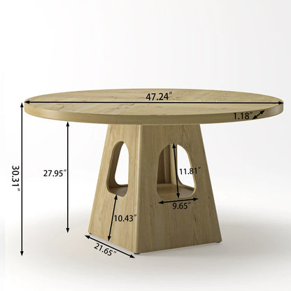 Farmhouse round dining table with storage base in natural wood finish by Unique Piece Furniture on Tampa Home & Garden Store