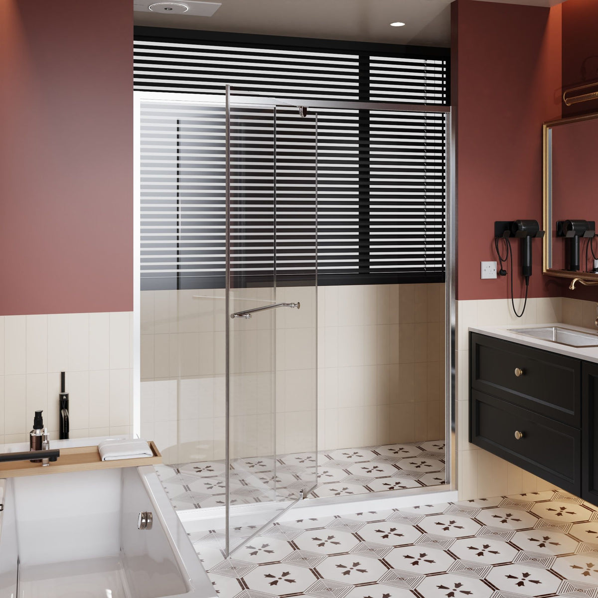 Pivot Shower Door with Handle, chrome hardware, 1/4 inch thick glass by HouseOfZazla on Tampa Home & Garden Store