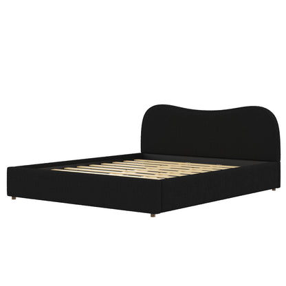 King Size Upholstered Platform Bed with wooden slats in black fabric by HouseOfZazla on Tampa Home & Garden Store