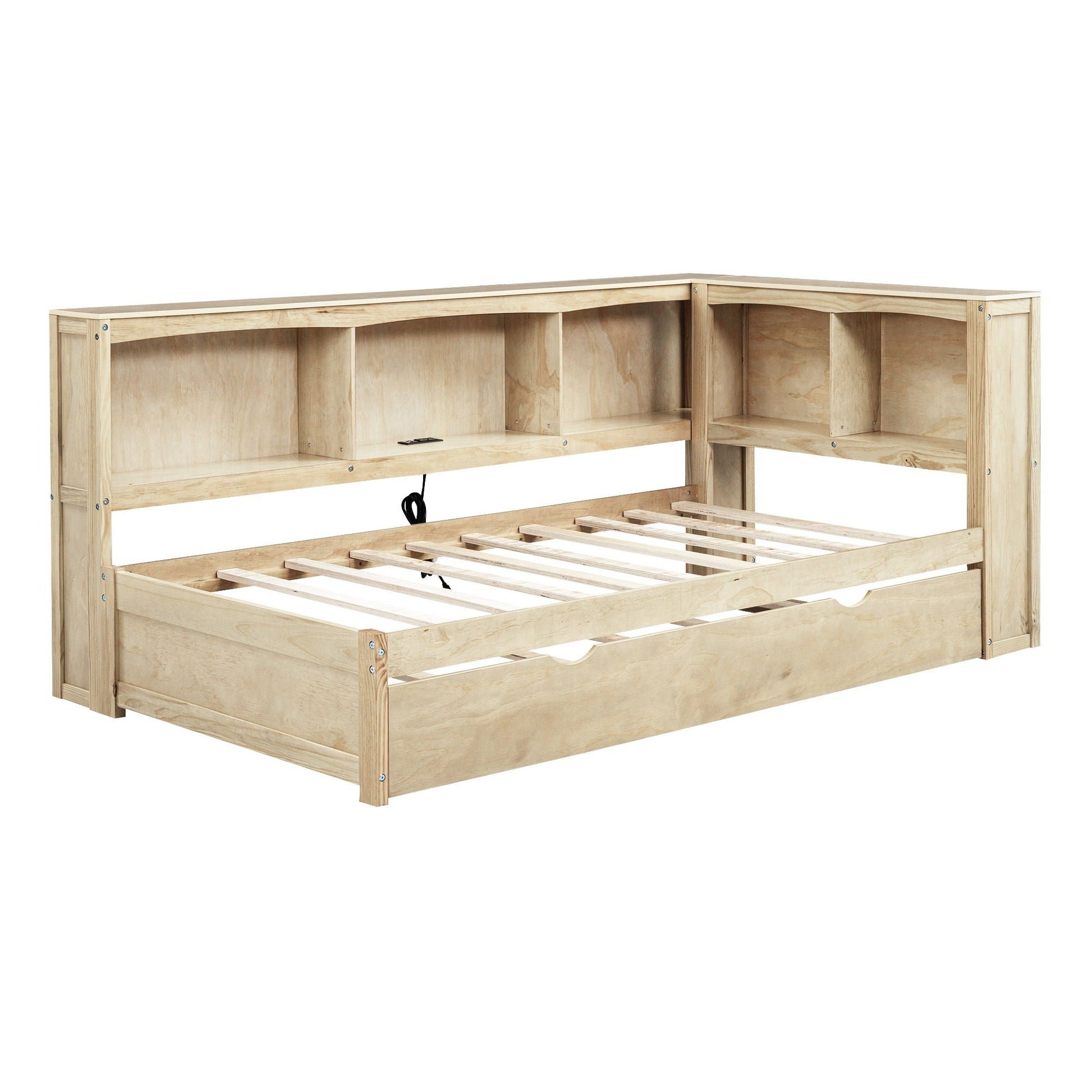Daybed with Trundle, Storage Cabinets, USB Ports in natural wood by HouseOfZazla on Tampa Home & Garden Store