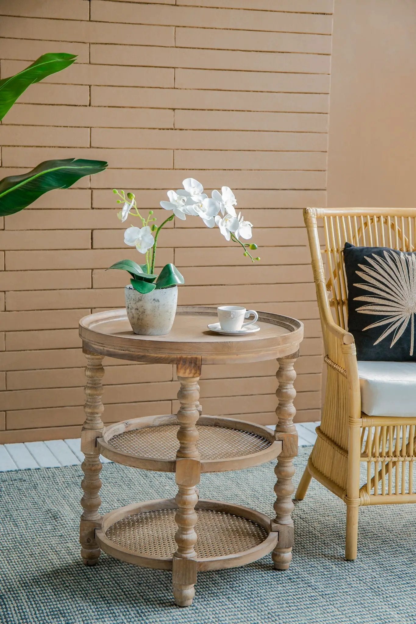 Round 3-tier side tables in natural wood with turned legs by Unique Piece Furniture on Tampa Home & Garden Store