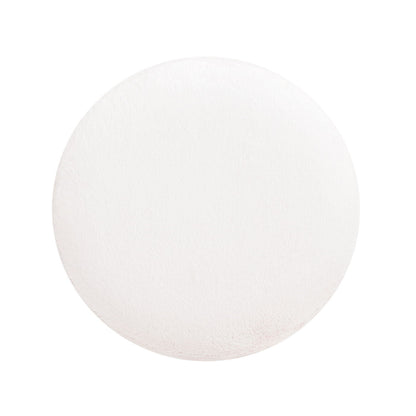 Round fur upholstered pouf ottoman with burl base in white on Tampa Home & Garden Store