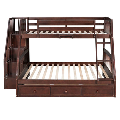 Dark brown bunk bed with drawers, ladder and storage staircase by Unique Piece Furniture on Tampa Home & Garden Store