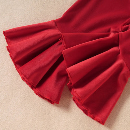 Infant red velvet flared pants with layered ruffle hems on Tampa Home & Garden Store