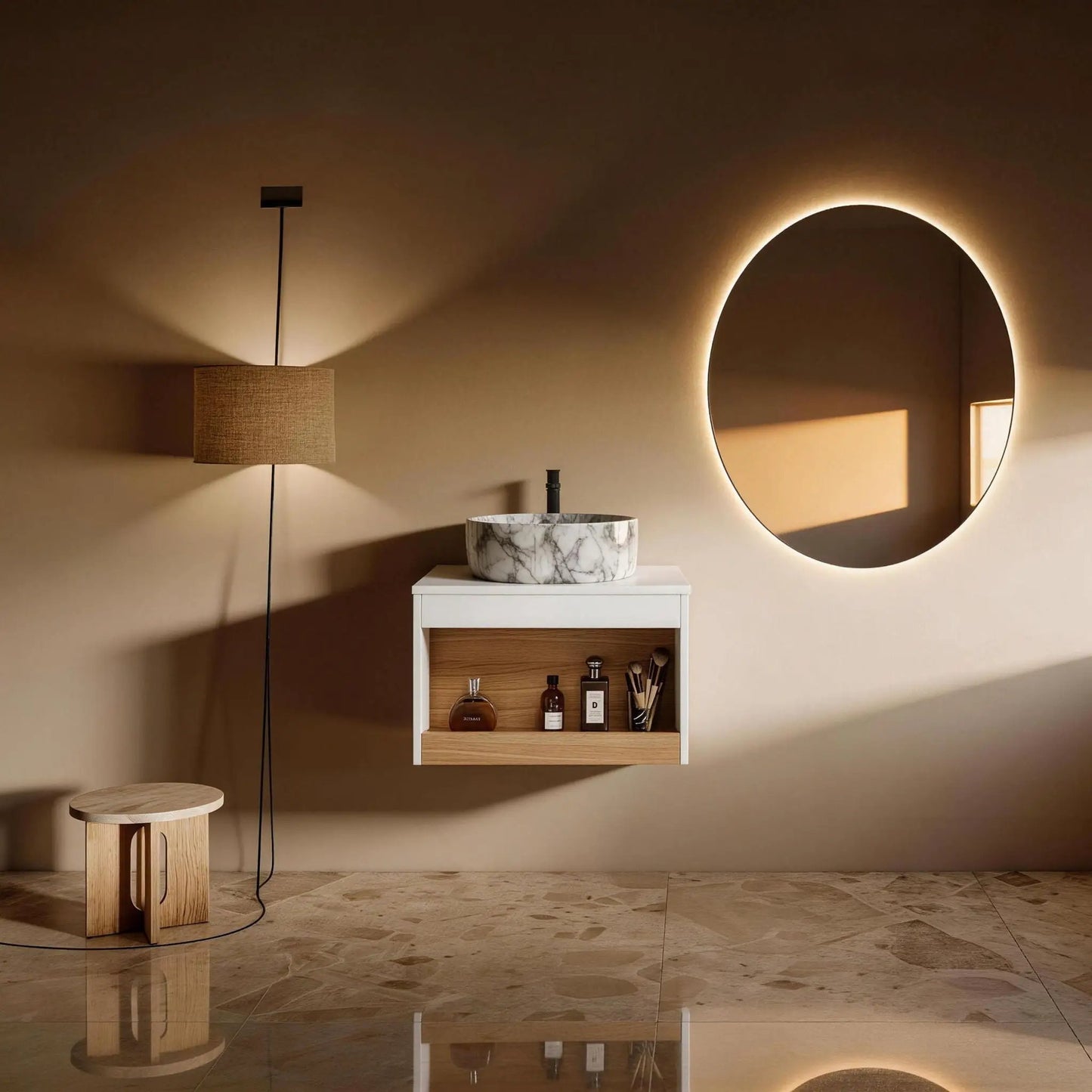 Floating Bathroom Vanity with Vessel Sink