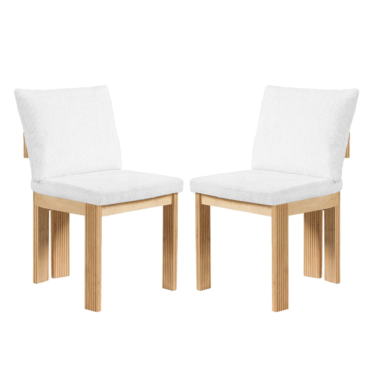 Boucle upholstered dining chairs set of 2 with rubber wood frame in white fabric on Tampa Home & Garden Store
