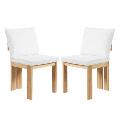 Boucle upholstered dining chairs set of 2 with rubber wood frame in white fabric on Tampa Home & Garden Store