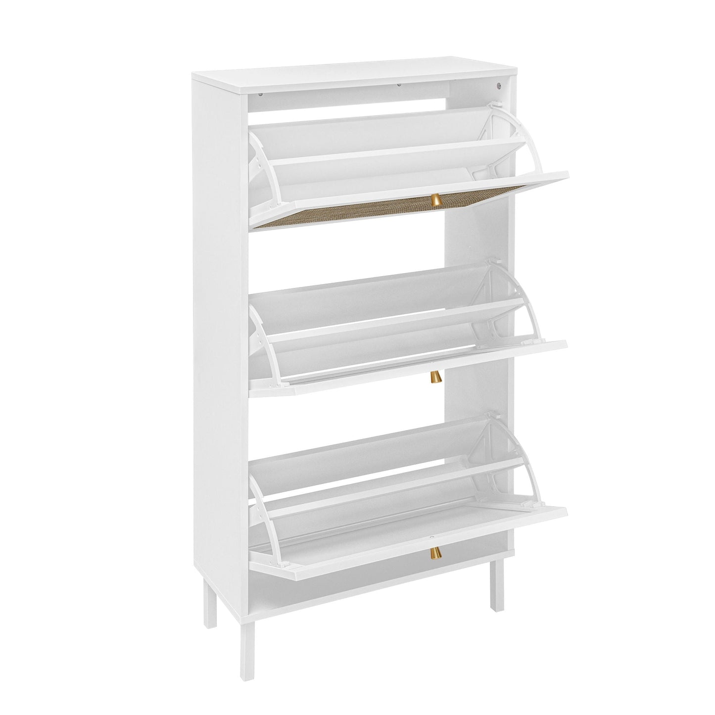 Shoe Cabinet white with woven rattan shelf; HouseOfZazla 3-Door Shoe Rack for entryway on Tampa Home & Garden Store