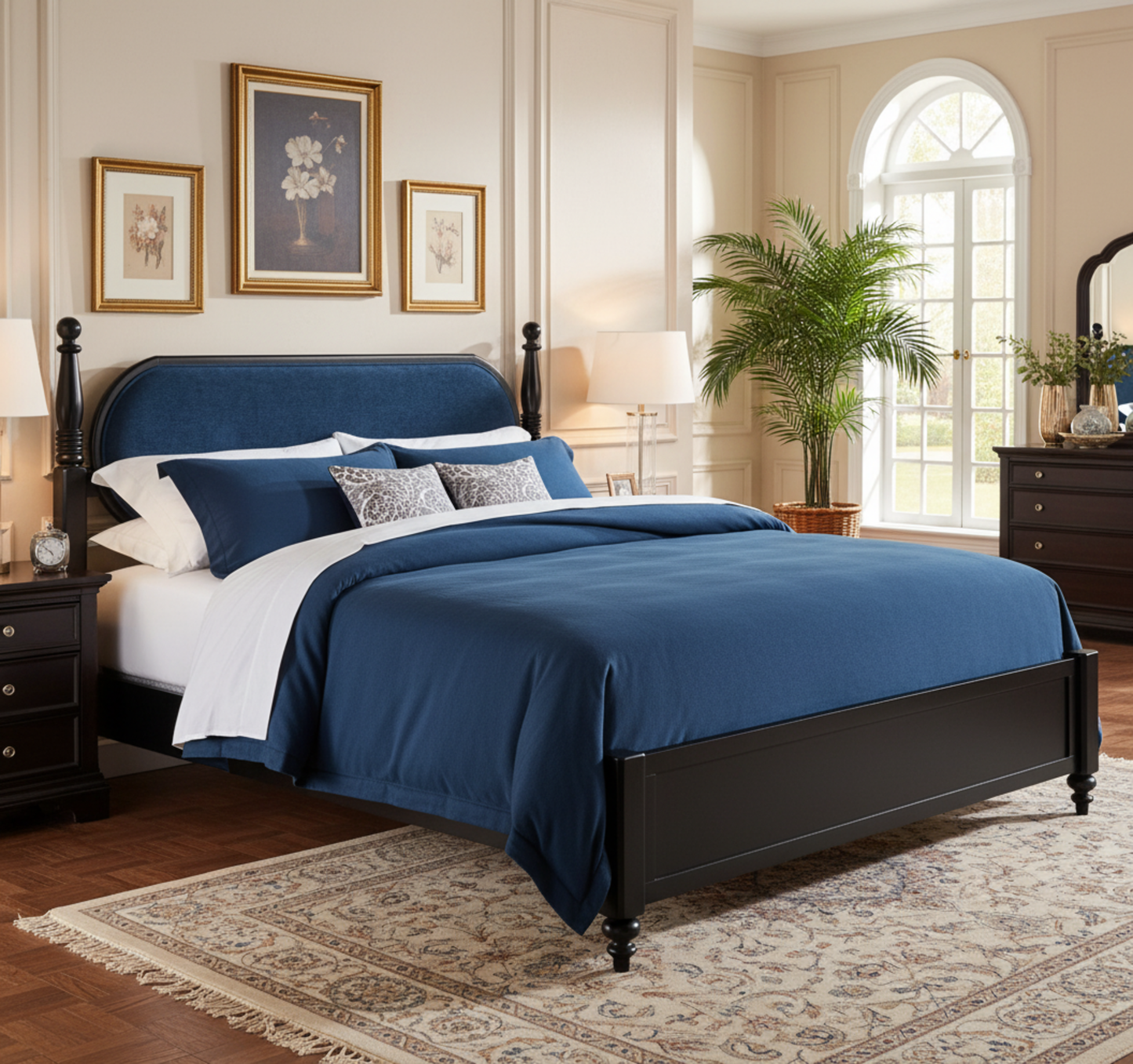Queen Upholstered Bed Frame With Wood and Slats
