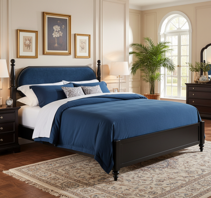 Queen Upholstered Bed Frame With Wood and Slats