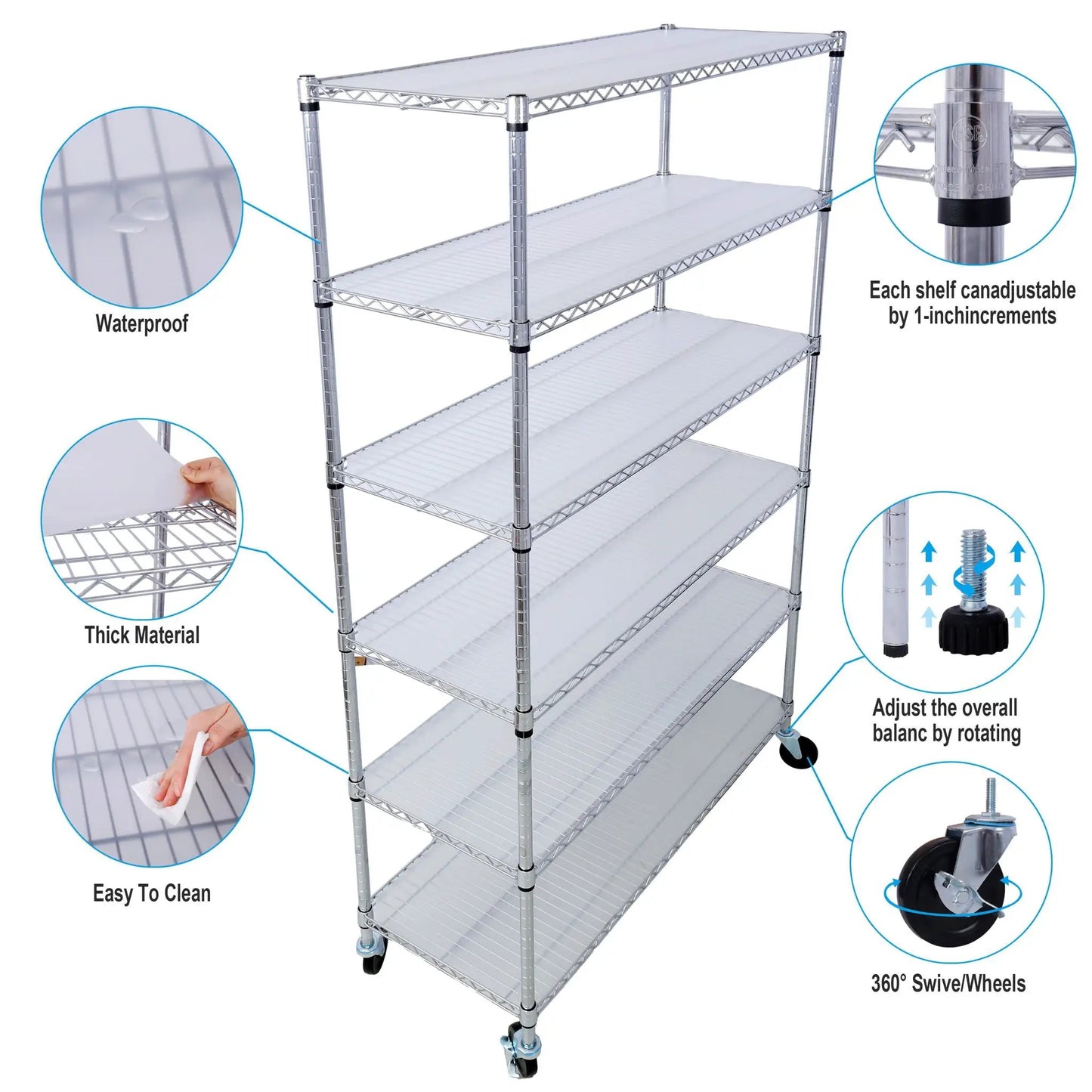 6 Tier NSF Metal Wire Shelving Unit for Storage