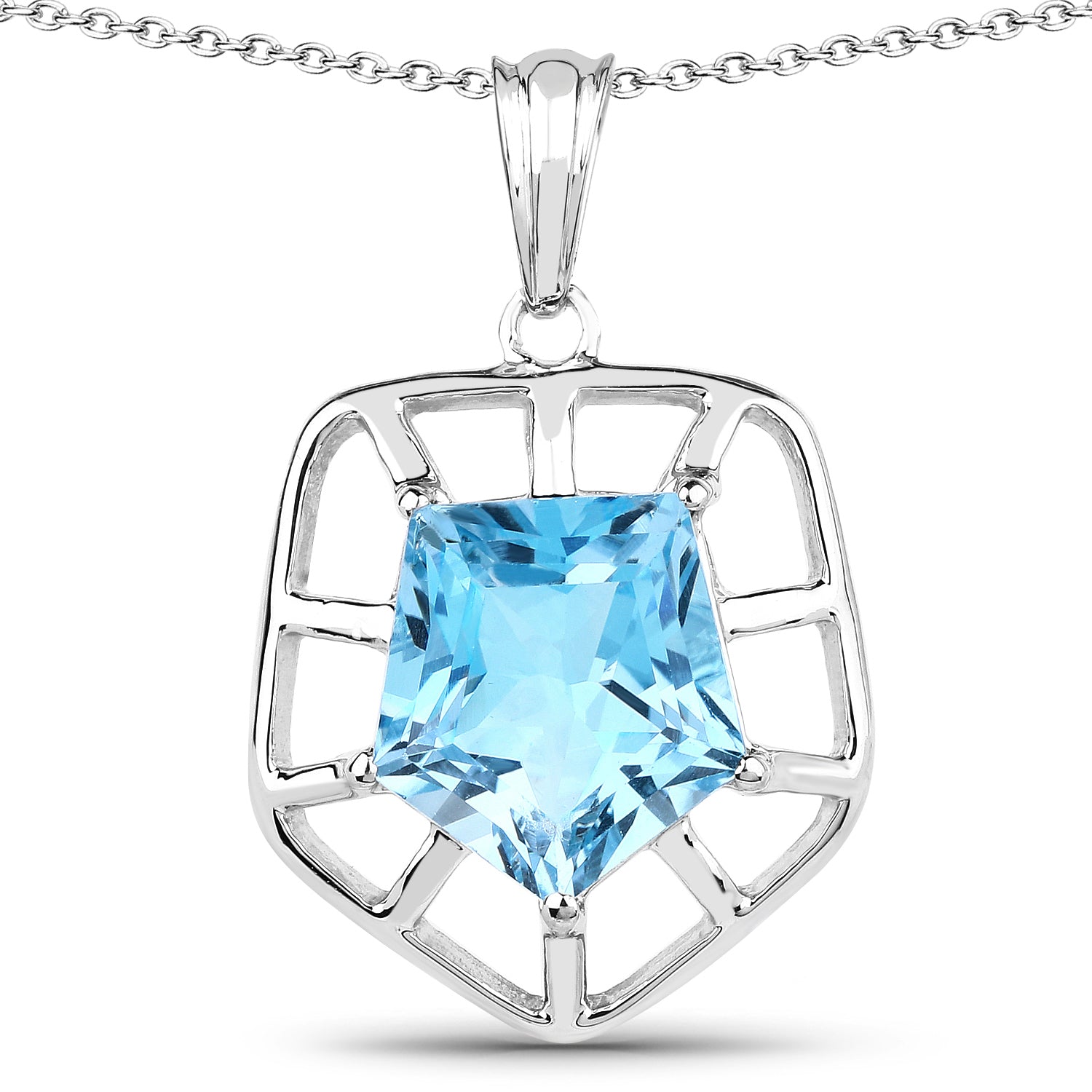 7.60ct blue topaz pendant in .925 sterling silver with open square frame on chain on Tampa Home & Garden Store