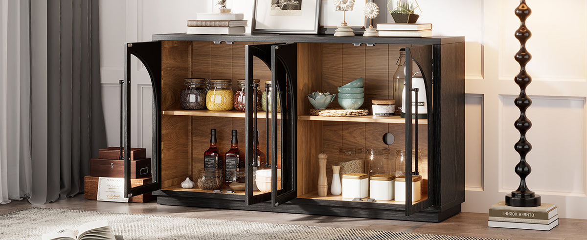 4-Door Large Storage Sideboard Buffet Cabinet with Glass Doors in black finish on Tampa Home & Garden Store