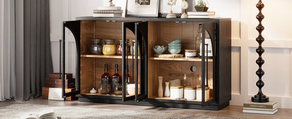 4-Door Large Storage Sideboard Buffet Cabinet with Glass Doors in black finish on Tampa Home & Garden Store