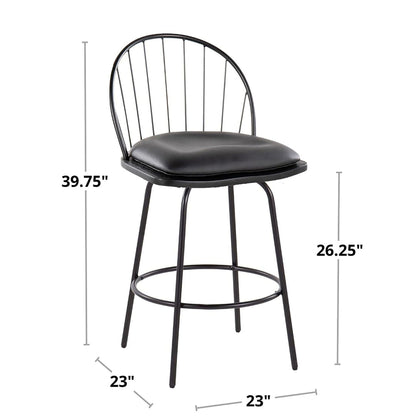 Farmhouse counter stool with swivel footrest, black metal frame and cushioned seat on Tampa Home & Garden Store