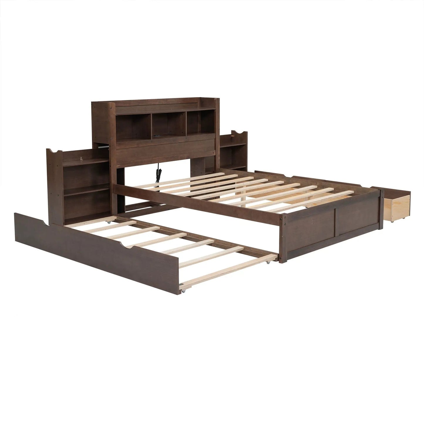 Storage Platform Bed With Shelves and Drawers