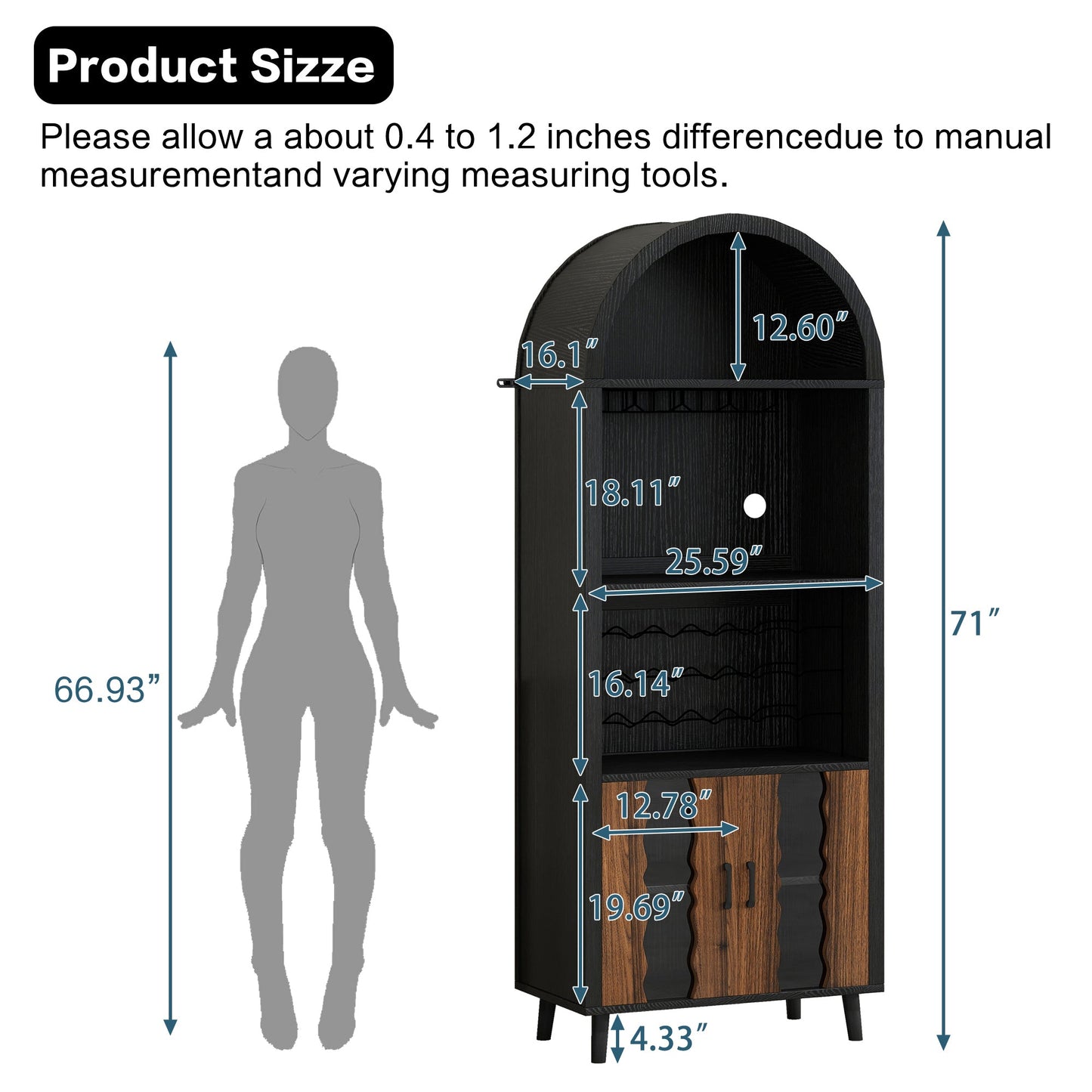 71-inch farmhouse arched wine bar cabinet by HouseOfZazla in dark wood on Tampa Home & Garden Store