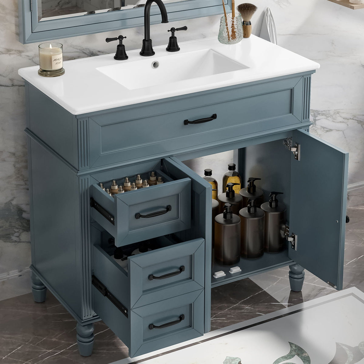 Bathroom vanity with sink in blue-gray wood cabinet with drawers by HouseOfZazla on Tampa Home & Garden Store