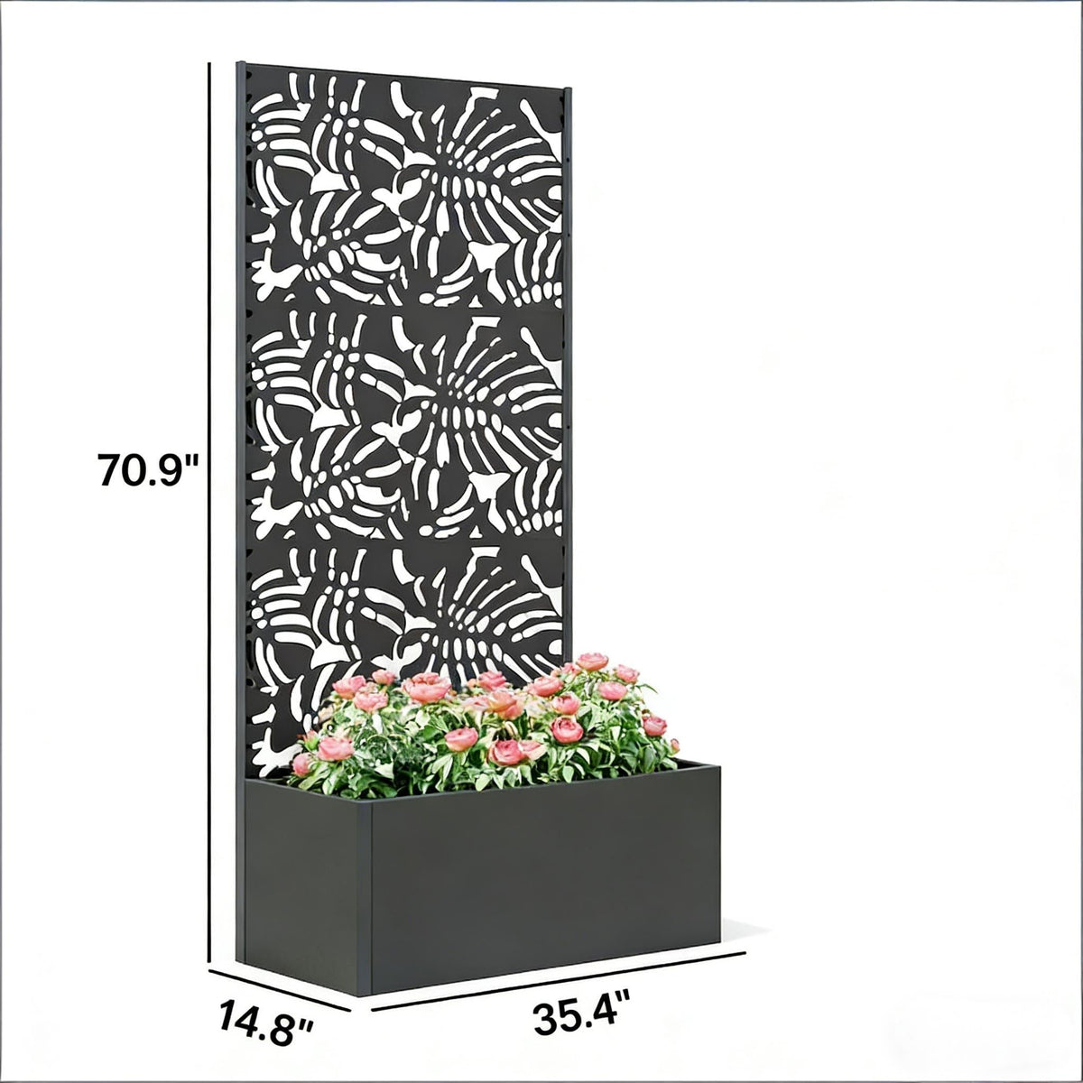 Trellis planter with spacious black metal box and drainage, pink flowers by HouseOfZazla on Tampa Home & Garden Store