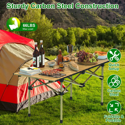 GemGear folding camping table with carbon steel frame and roll-up slat top portable on Tampa Home & Garden Store
