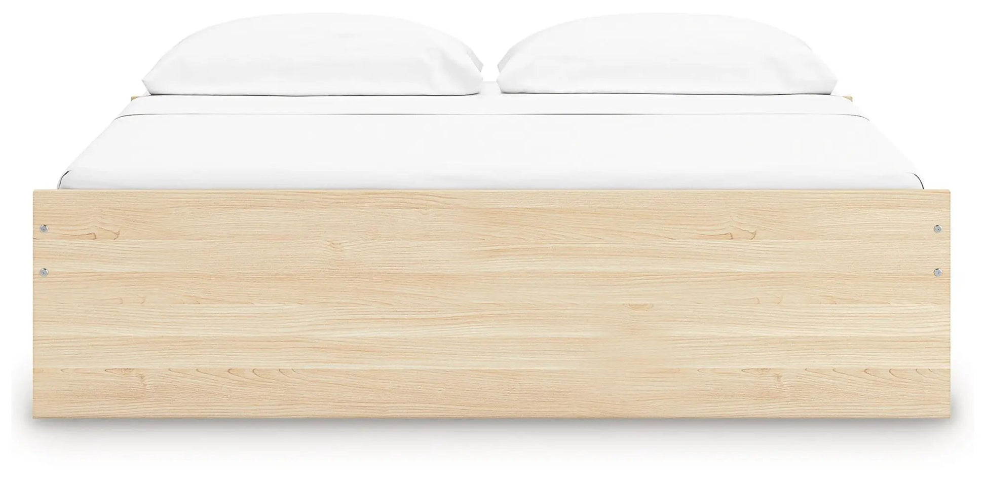 Onita Platform Bed, light oak storage bed by Unique Piece Furniture with white bedding on Tampa Home & Garden Store