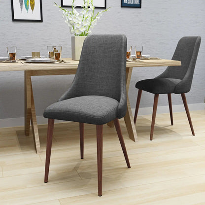 Mid Century Modern Fabric Armless Dining Chair set, gray upholstery with wooden legs on Tampa Home & Garden Store