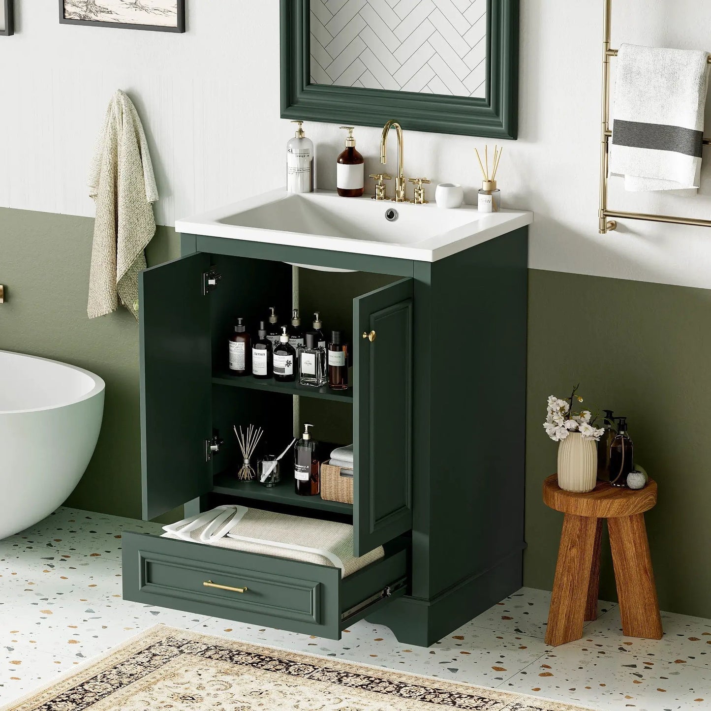 Bathroom Vanity With Ceramic Sink and Cabinet