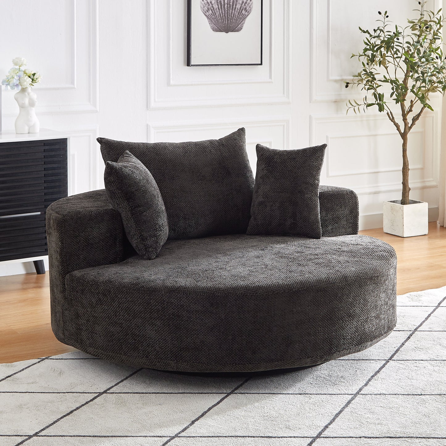55in Chenille Foam Single Swivel Chair dark charcoal accent furniture on Tampa Home & Garden Store