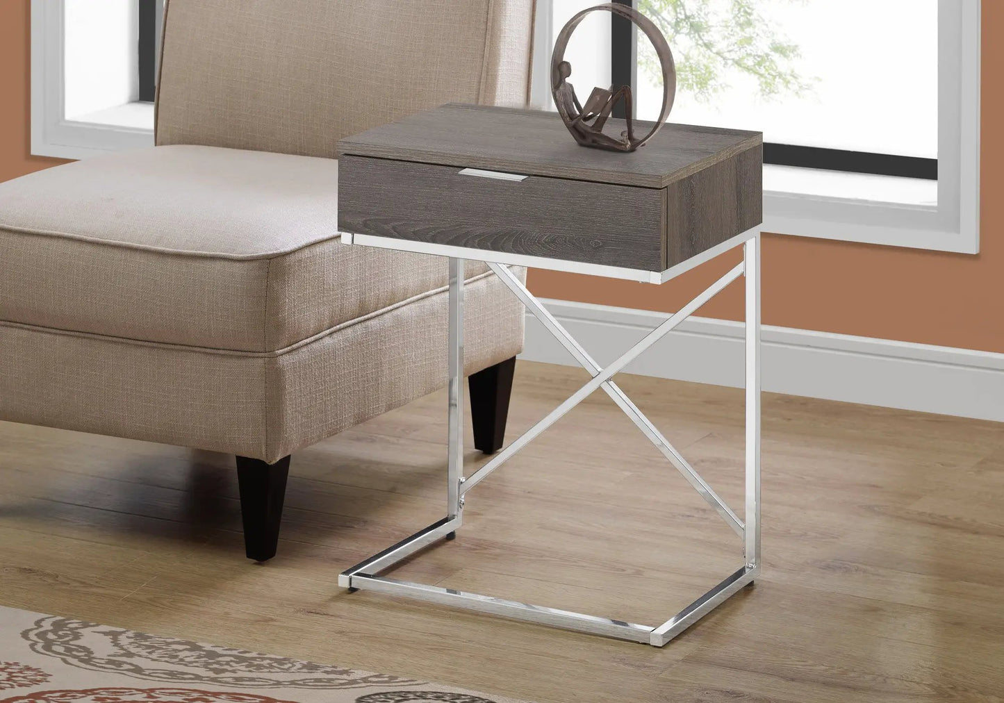 Accent Side Table with Storage Drawer taupe wood, contemporary style Unique Piece Furniture on Tampa Home & Garden Store