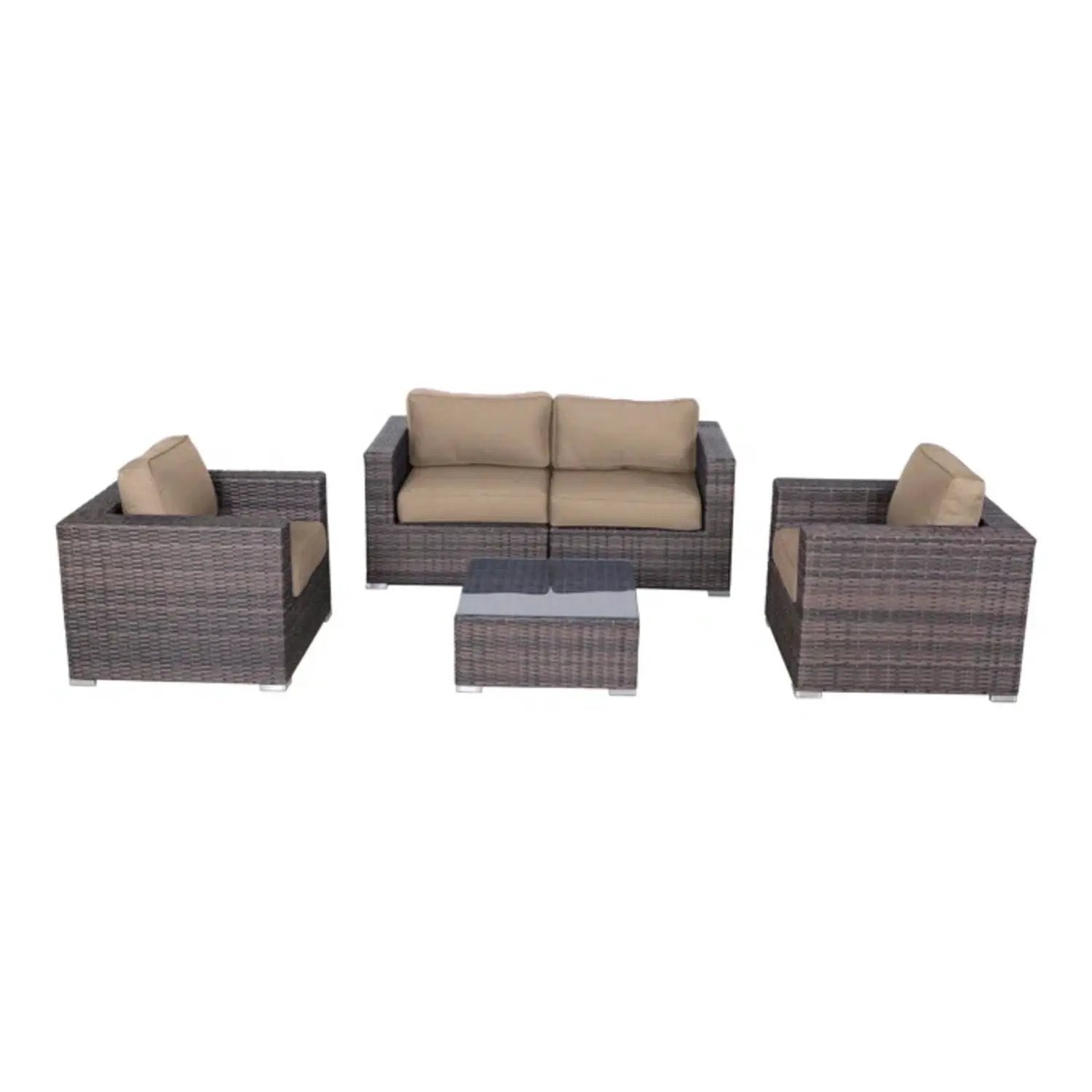 Stylish Entertainment Sectional Set wicker with beige cushions 3-piece by Unique Piece Furniture on Tampa Home & Garden Store