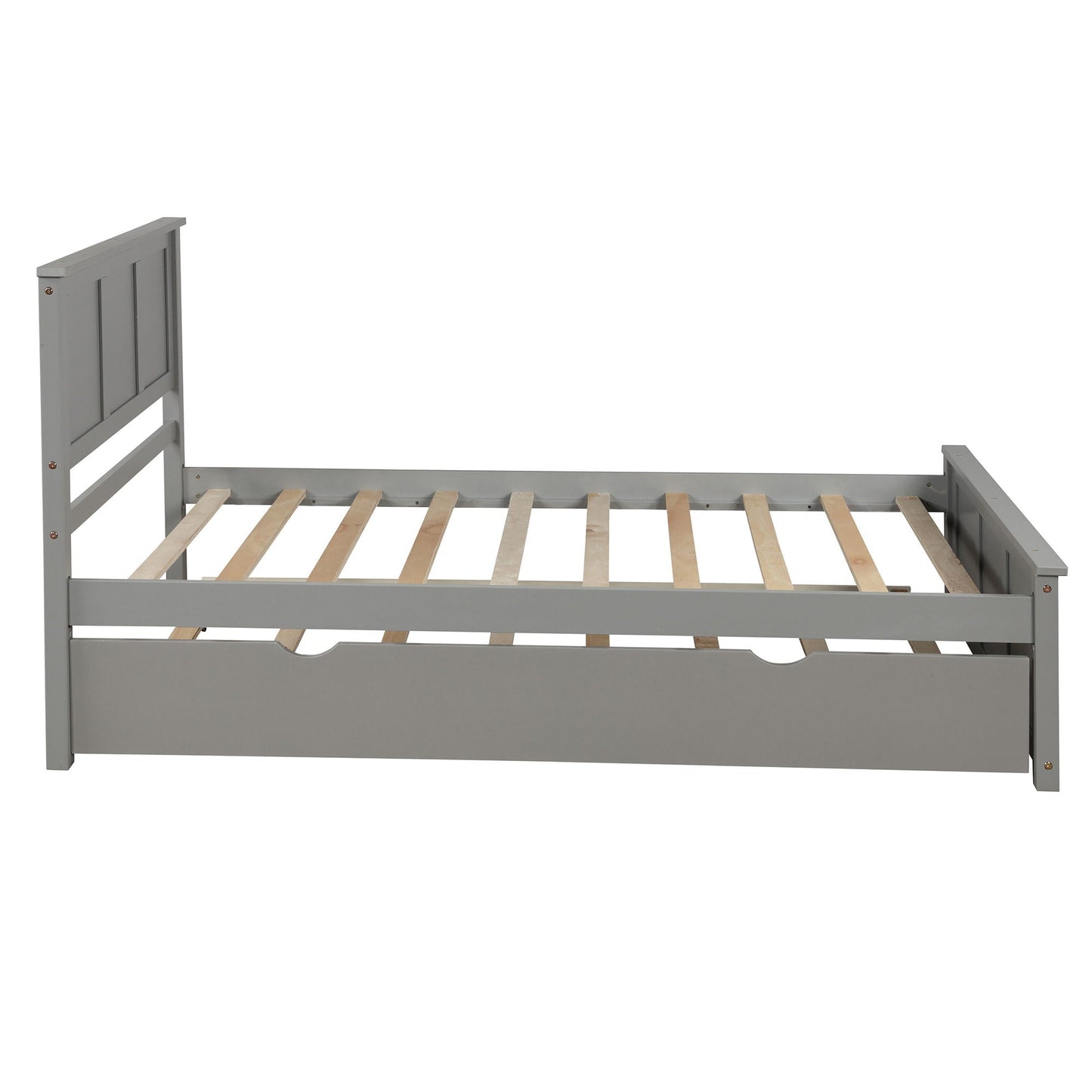 Platform bed frame in gray with headboard and slats; twin size with partial trundle drawer on Tampa Home & Garden Store