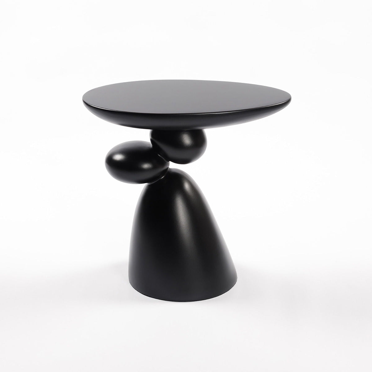 Lucky Stone Shaped End Table with sculptural black stacked-ball base and round top on Tampa Home & Garden Store