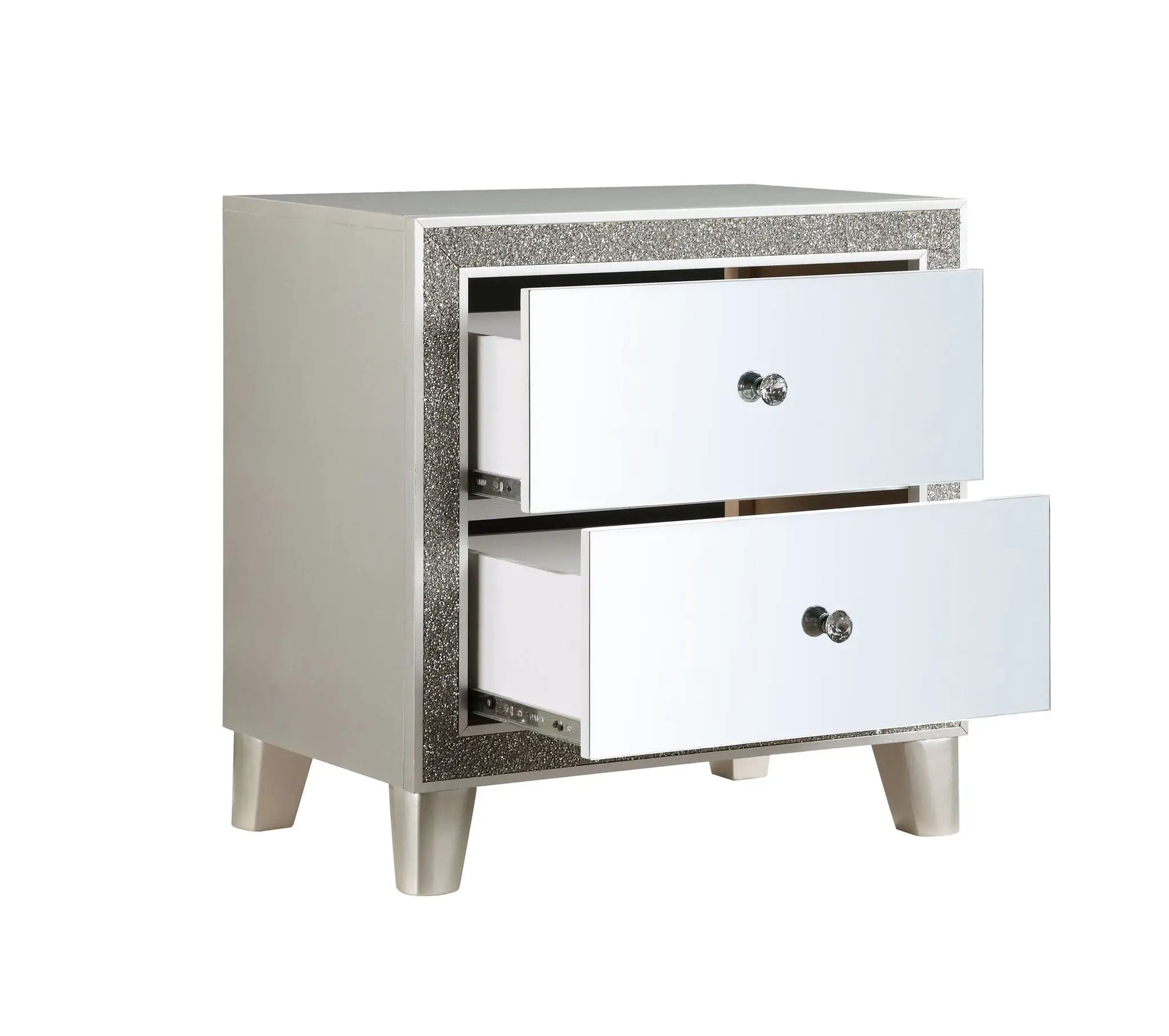 Sliverfluff mirrored champagne nightstand with glitter frame and crystal knob Unique Piece Furniture on Tampa Home & Garden Store