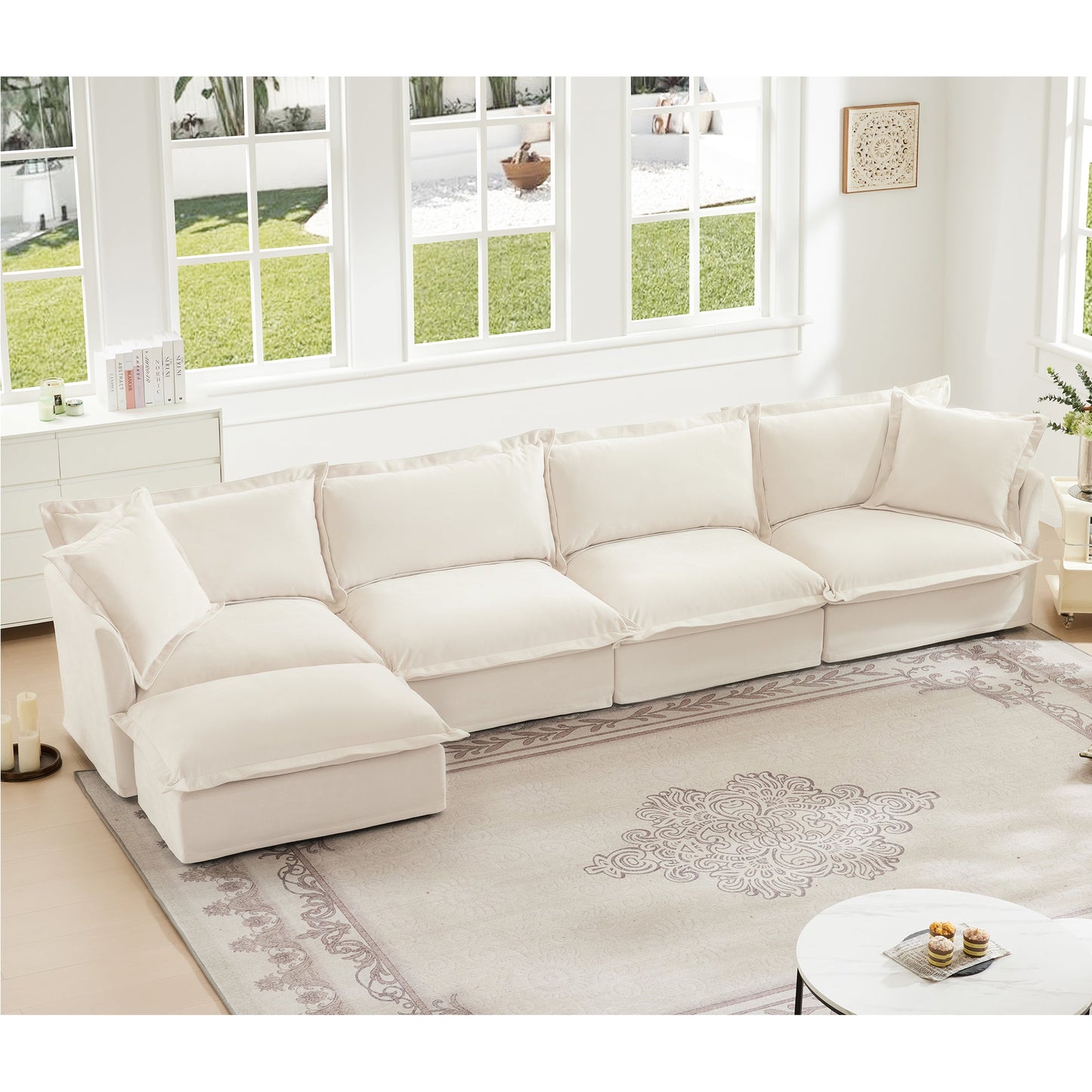 Slipcovered L-Shape Sectional Sofa 4-Seater in cream by HouseOfZazla on Tampa Home & Garden Store