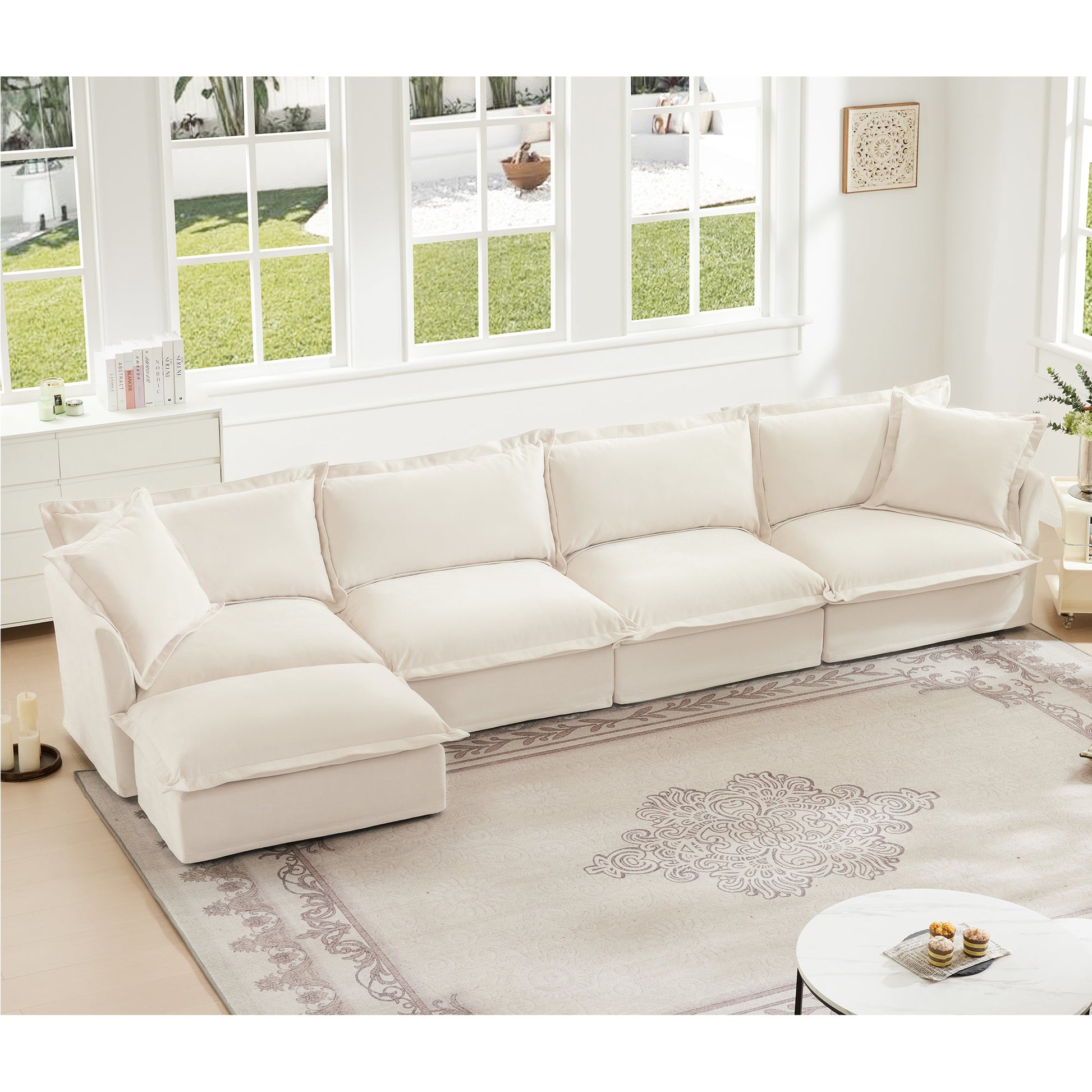 Slipcovered L-Shape Sectional Sofa 4-Seater in cream by HouseOfZazla on Tampa Home & Garden Store