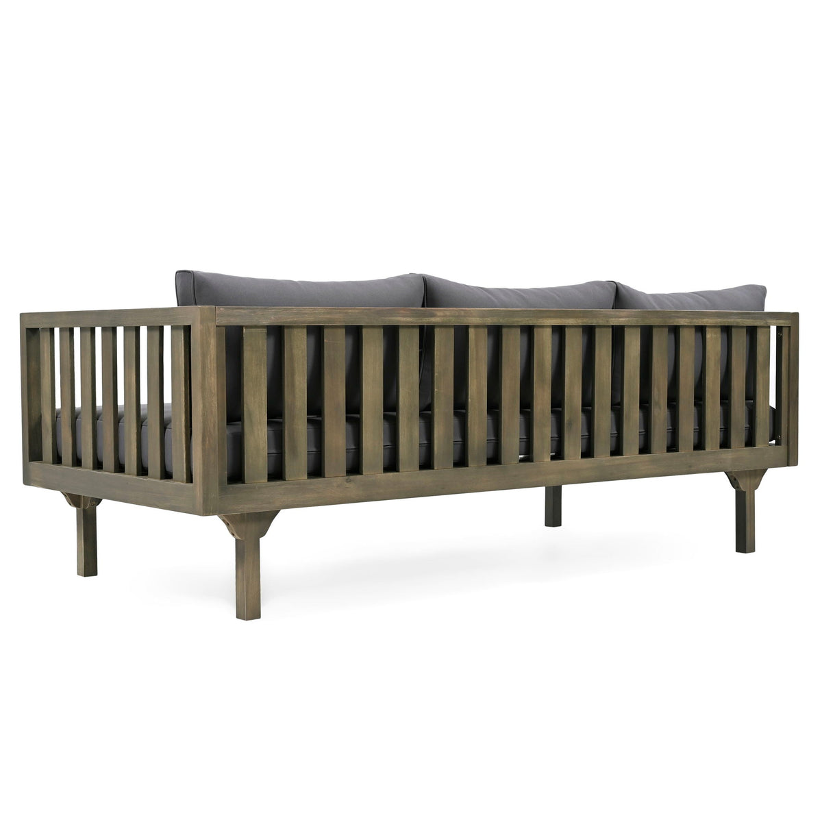 Claremont 3 Seater Daybed in teak acacia wood with water resistant grey cushions HouseOfZazla on Tampa Home & Garden Store