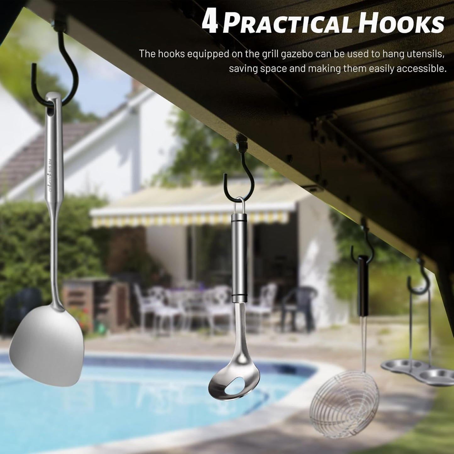 6.5x12FT Hardtop Grill Gazebo by HouseOfZazla with 4 hooks and hanging utensils on Tampa Home & Garden Store