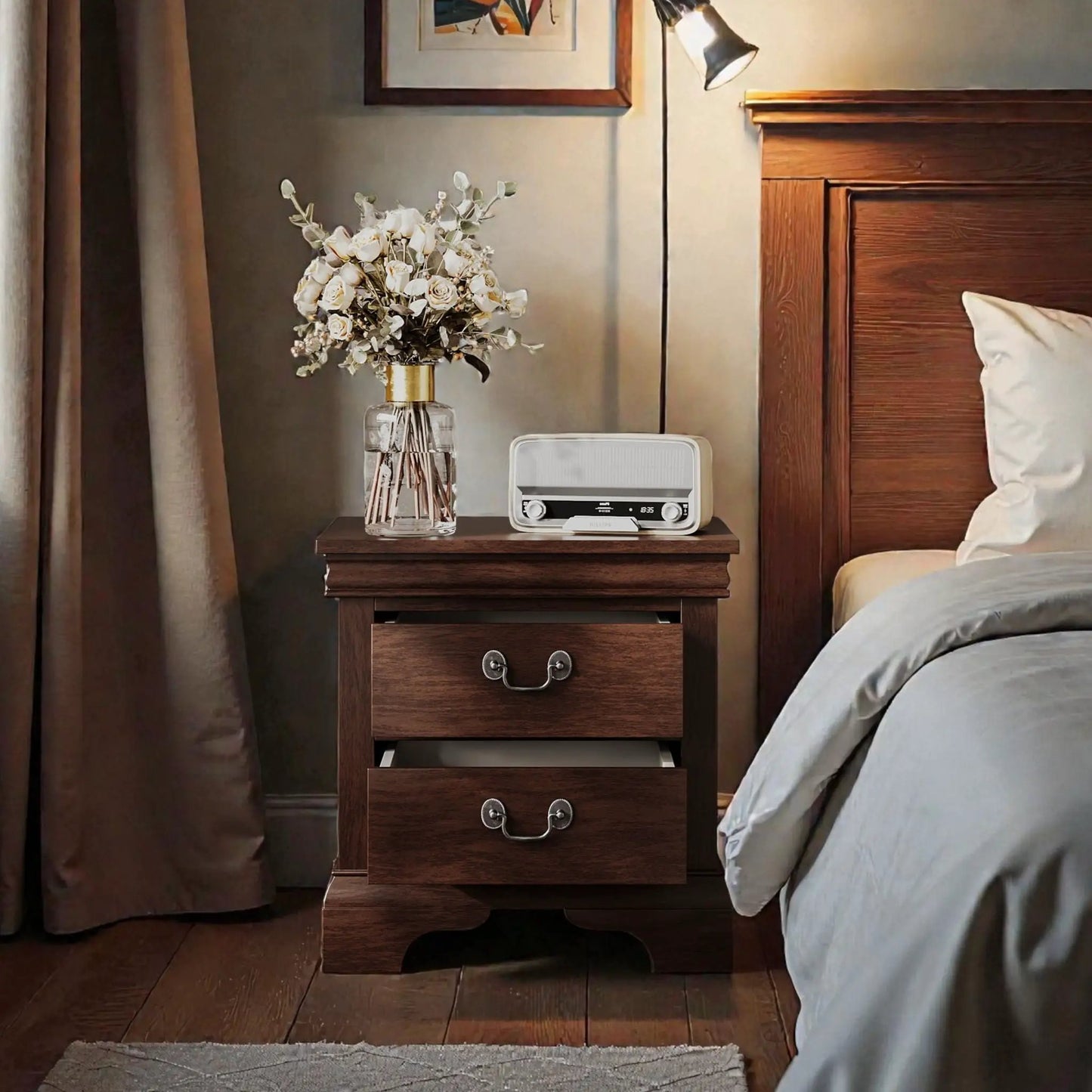 Nightstand With Two Drawers Classic Design