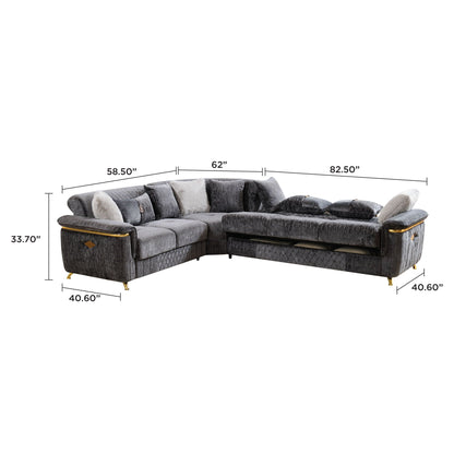 Argo Reversible Stationary Sectional, gray velvet upholstery with gold legs, by HouseOfZazla on Tampa Home & Garden Store
