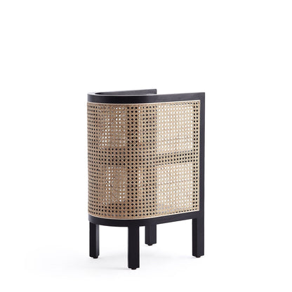 Modern Chic End Table with Two Shelves, black frame and natural woven cane panel on Tampa Home & Garden Store