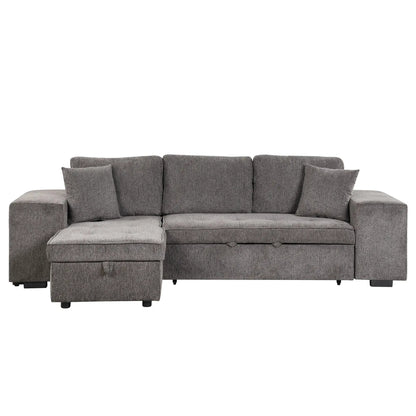 Modern L-Shape 3 Seat Sleeper Sectional Couch in gray fabric with ottoman on Tampa Home & Garden Store
