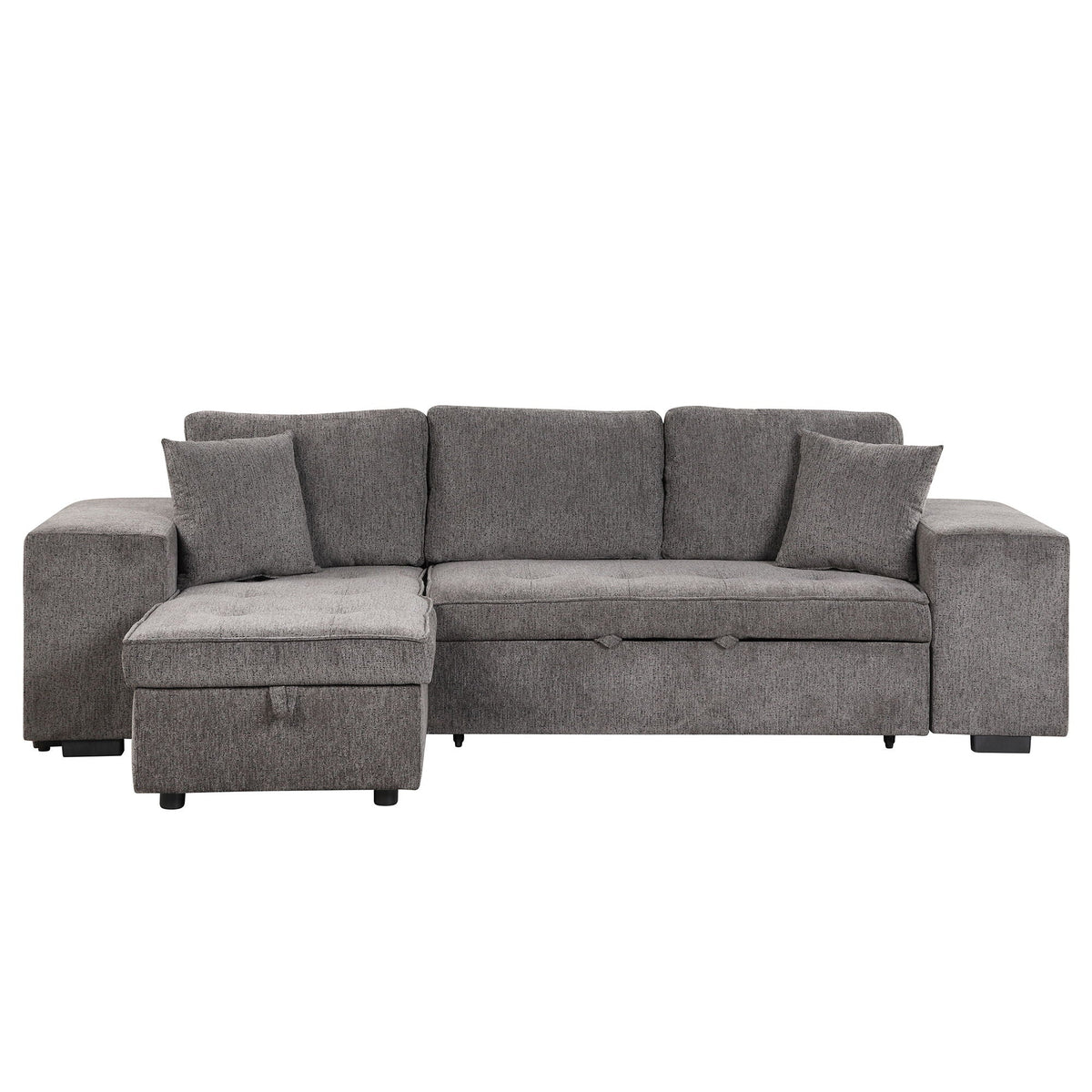 Modern L-Shape 3-Seat sectional couch by HouseOfZazla in gray fabric with chaise and ottoman on Tampa Home & Garden Store
