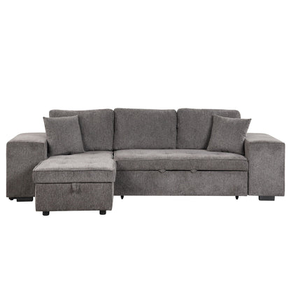 Modern L-Shape 3-Seat sectional couch by HouseOfZazla in gray fabric with chaise and ottoman on Tampa Home & Garden Store