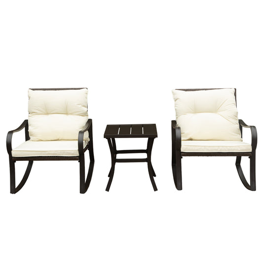 2-Person Metal Outdoor Rocking Seating Group with Cushions; cream cushioned chairs and a table on Tampa Home & Garden Store