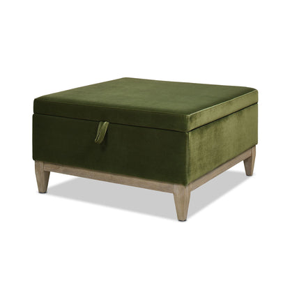 Knox Square Storage Cocktail Ottoman olive green velvet with wood legs by HouseOfZazla on Tampa Home & Garden Store